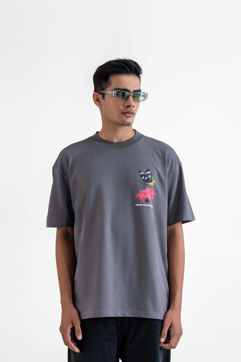 Cruel Grey Oversized Printed T-Shirt Main Character