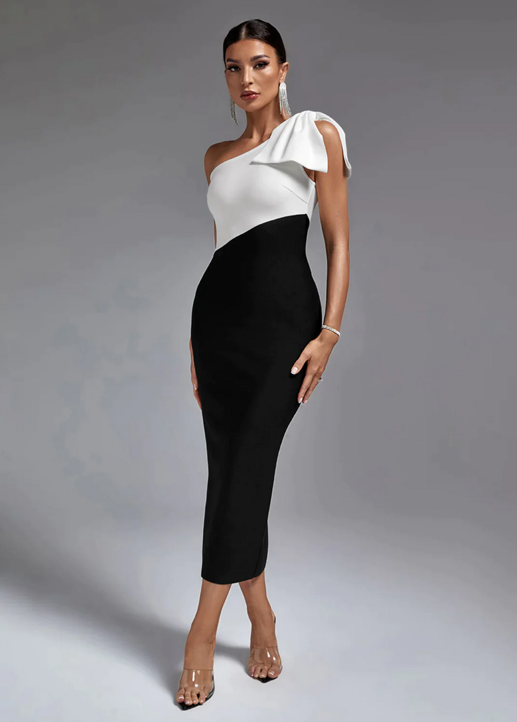 Black & White One Shoulder  Dress De Novoo