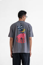 Cruel Grey Oversized Printed T-Shirt Main Character
