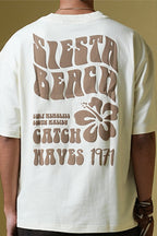 Siesta Beach Printed Oversized Beige T-Shirt Main Character