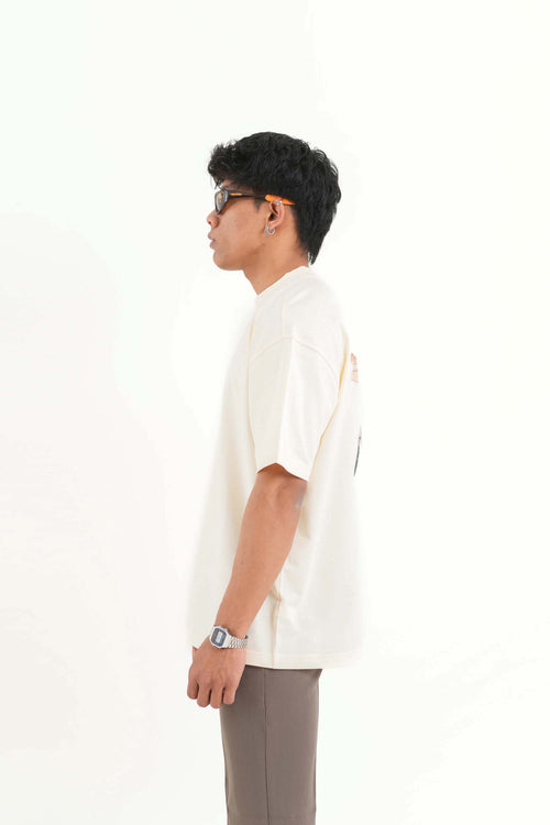 Beautiful Cream Oversized Printed T-Shirt Main Character