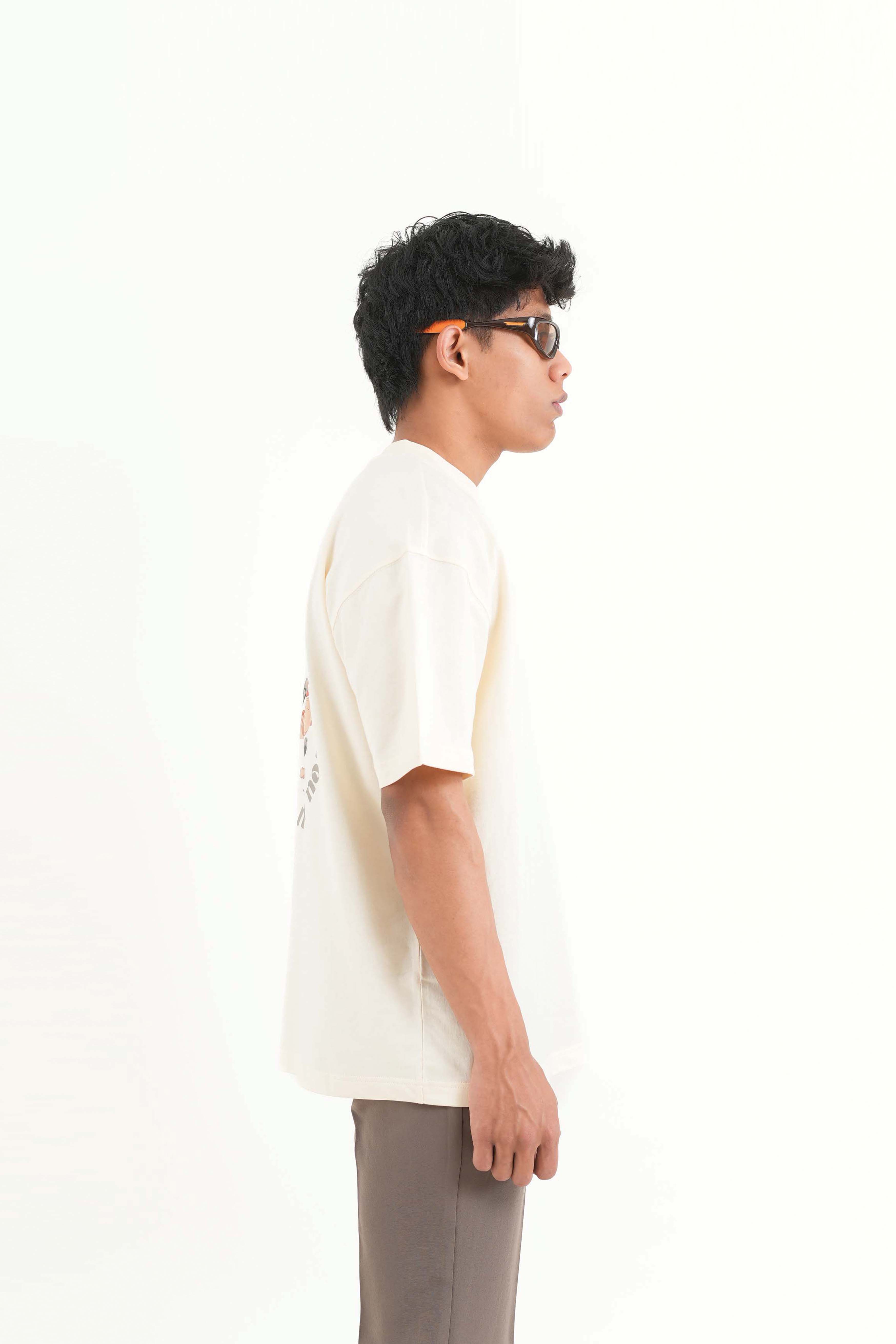 Beautiful Cream Oversized Printed T-Shirt Main Character