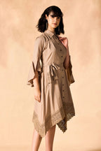 Handkerchief Hem Sash-Tie Belt Linen Shirtdress