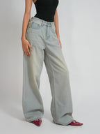 Pale Blue Dirty Wash Wide Leg Jeans Stylish Wodrobe
