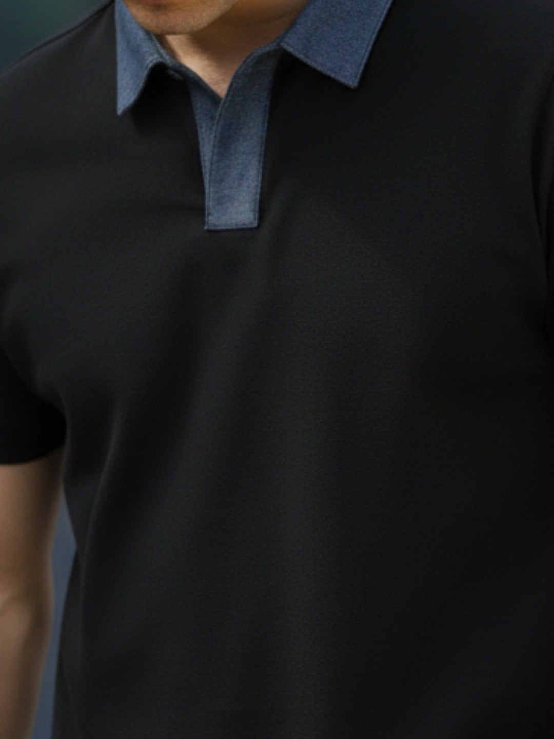 Black Solid Terry Cut Away Collar Polo T-Shirt