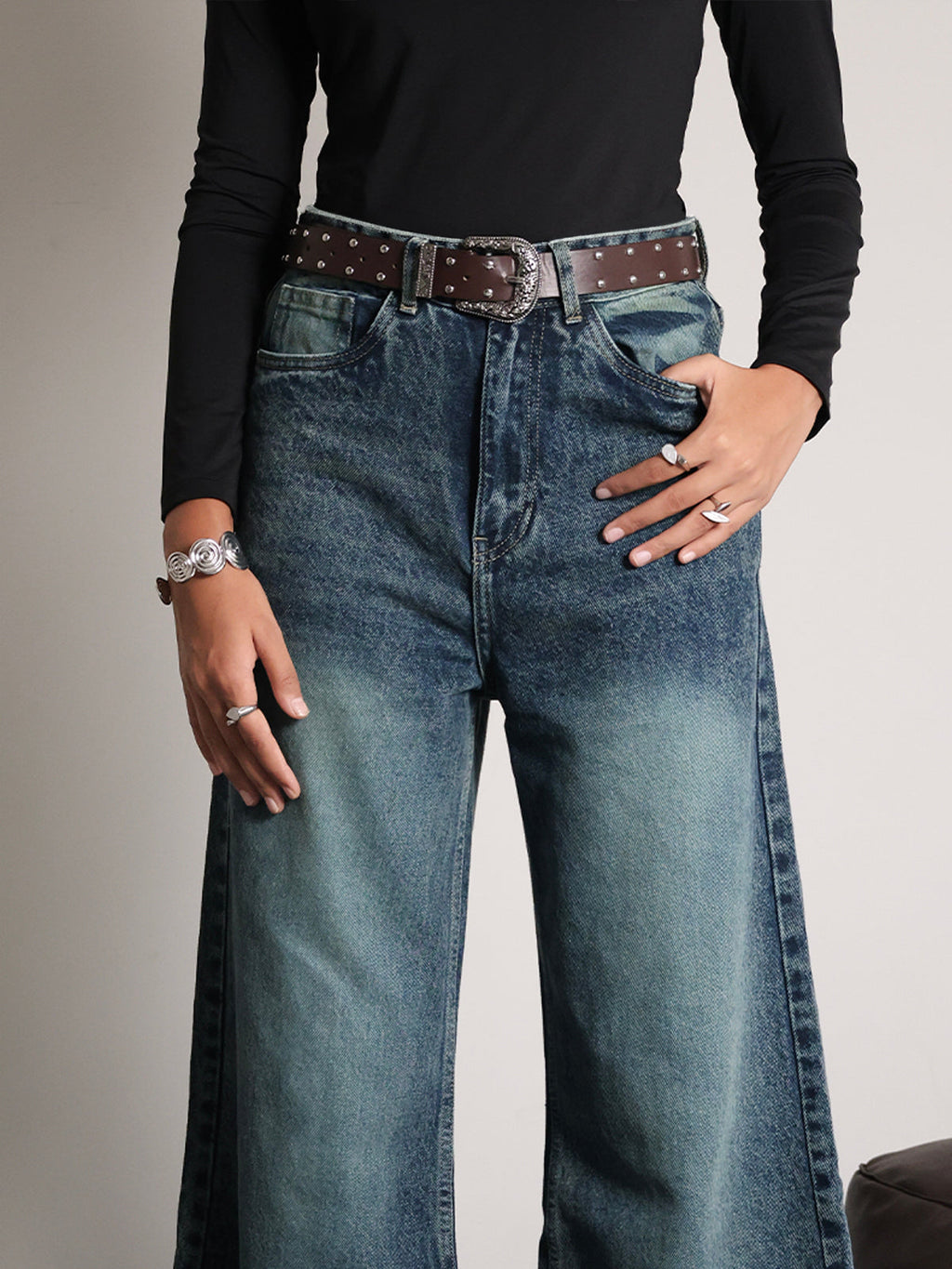 Galaxy Blue Washed Super Wide Leg Jeans