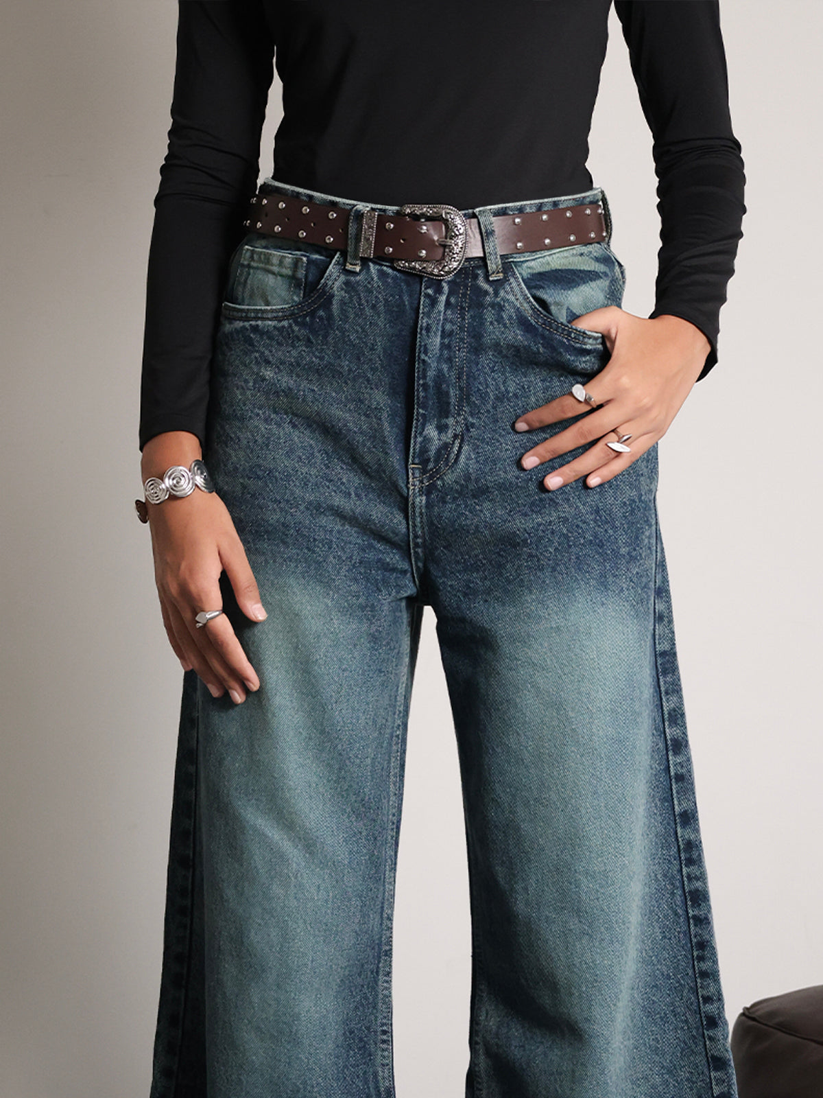 Galaxy Blue Washed Super Wide Leg Jeans