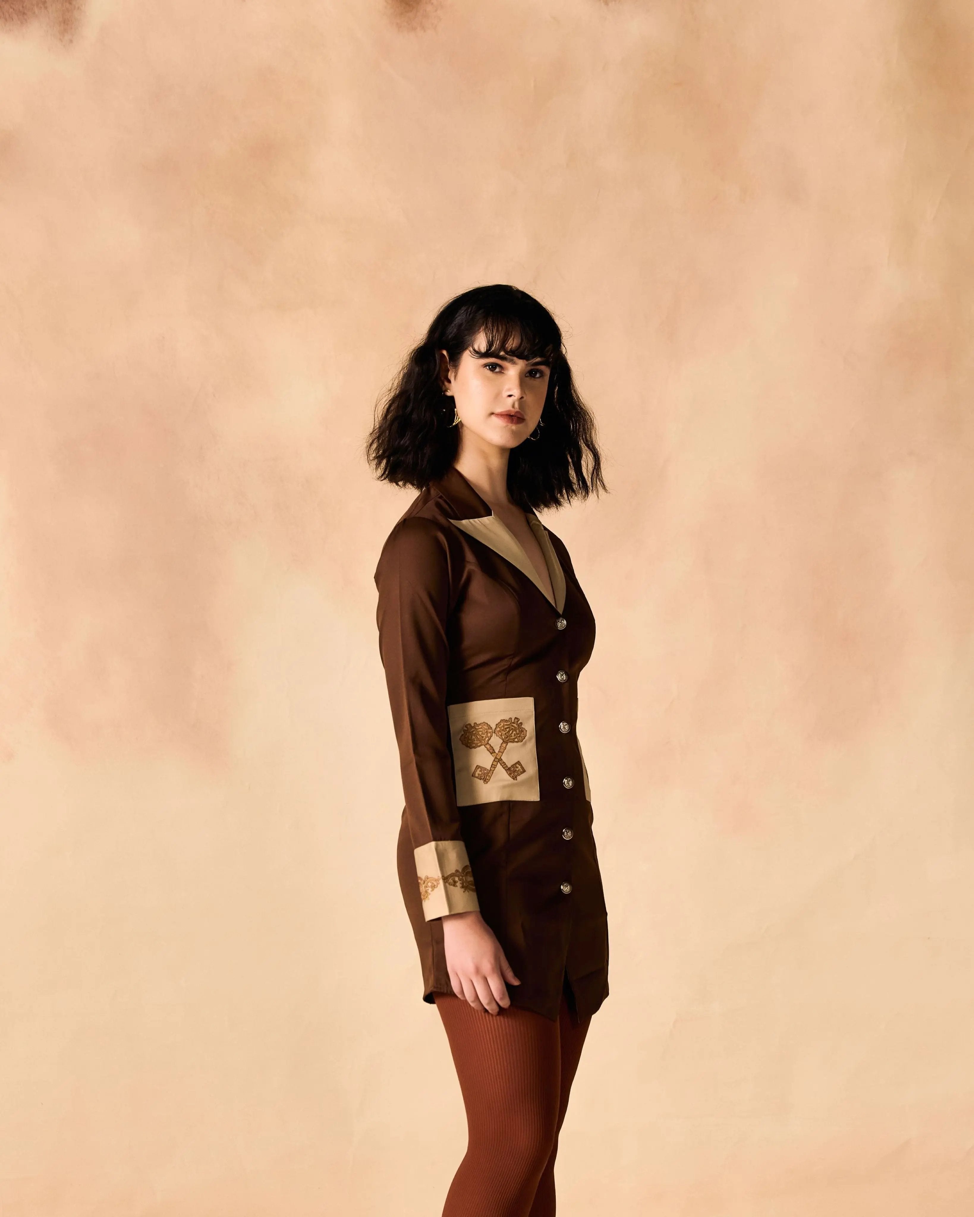 Vintage Lock and Key Embroidered Shirtdress