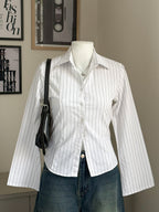 White Striped Flared Sleeve Fitted Shirt