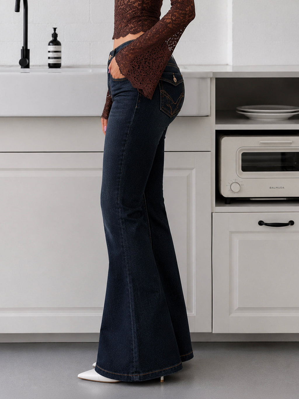Midnight Blue Flap Pocket Y2K Bootcut Jeans