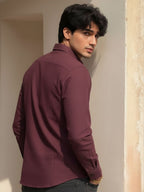 Wine Solid Cotton Cut Away Collar Full Sleeves Shirt