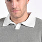 Jacquard Johnny-Collar Knit Polo in Onyx Grey X White