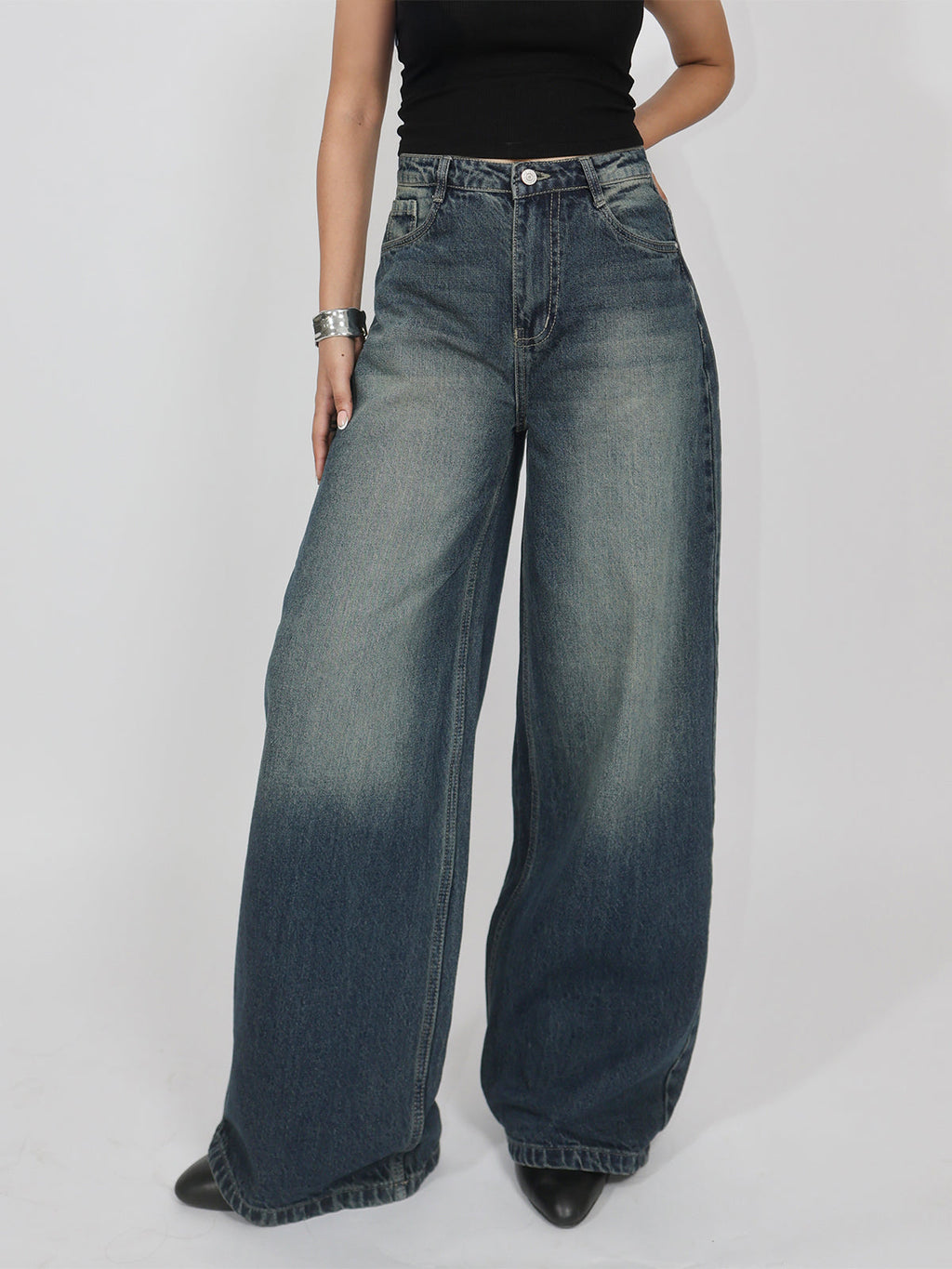 Oxford Blue Washed Wide Leg Jeans Stylish Wodrobe