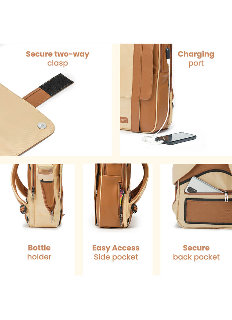Echo+Flux Combo | Beige | Laptop Backpack with Fanny Pack