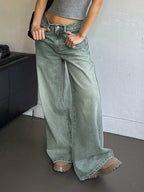Sea Green Washed Ultra Wide Leg Jeans Stylish Wodrobe