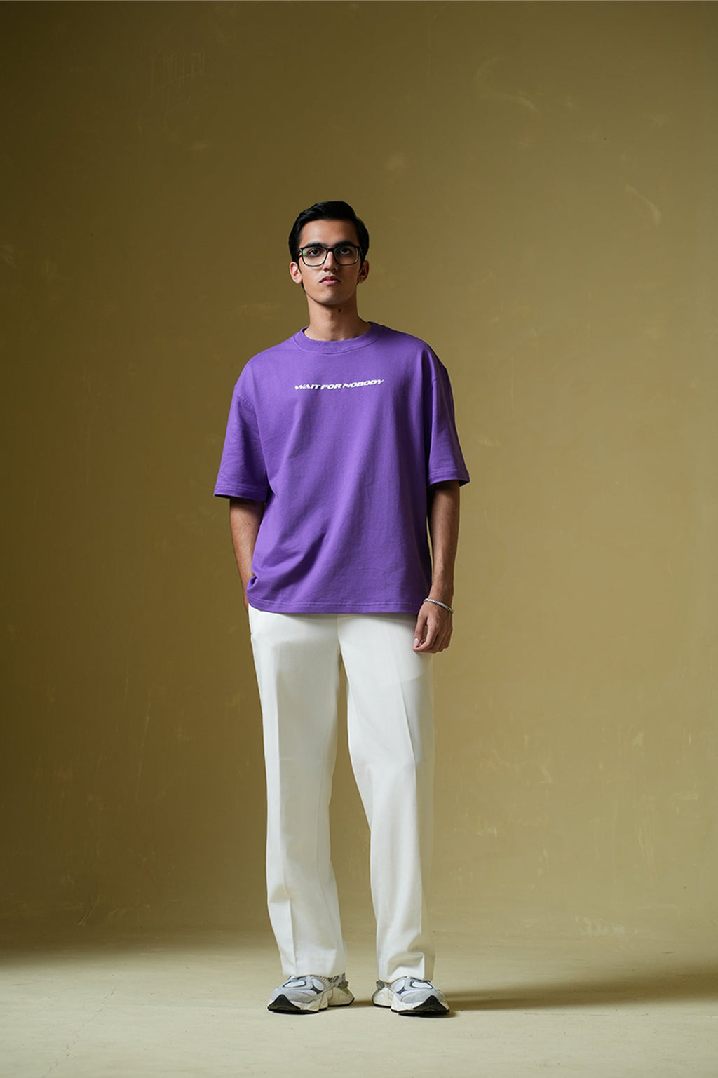 Wait For Nobody Printed Purple Oversized T-Shirt Main Character