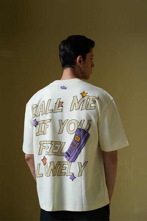 Call Me Printed Cream Oversized T-Shirt Main Character