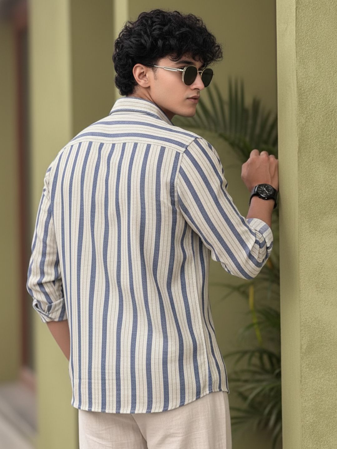 White Stripe Viscose Cut Away Collar Full Sleeves Shirt