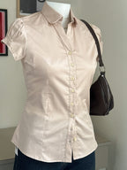 Beige Short Sleeve Y2K Fitted Shirt