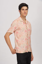 Uri Peach Printed Cuban Collar Shirt Uri