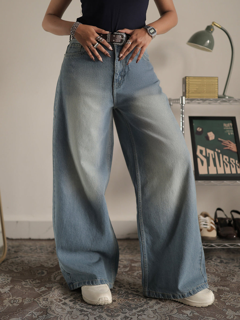 Soft Blue Washed Wide Leg Jeans Stylish Wodrobe