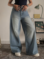 Soft Blue Washed Wide Leg Jeans Stylish Wodrobe