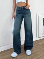 Cyber Blue Tinted Wide Leg Jeans Stylish Wodrobe