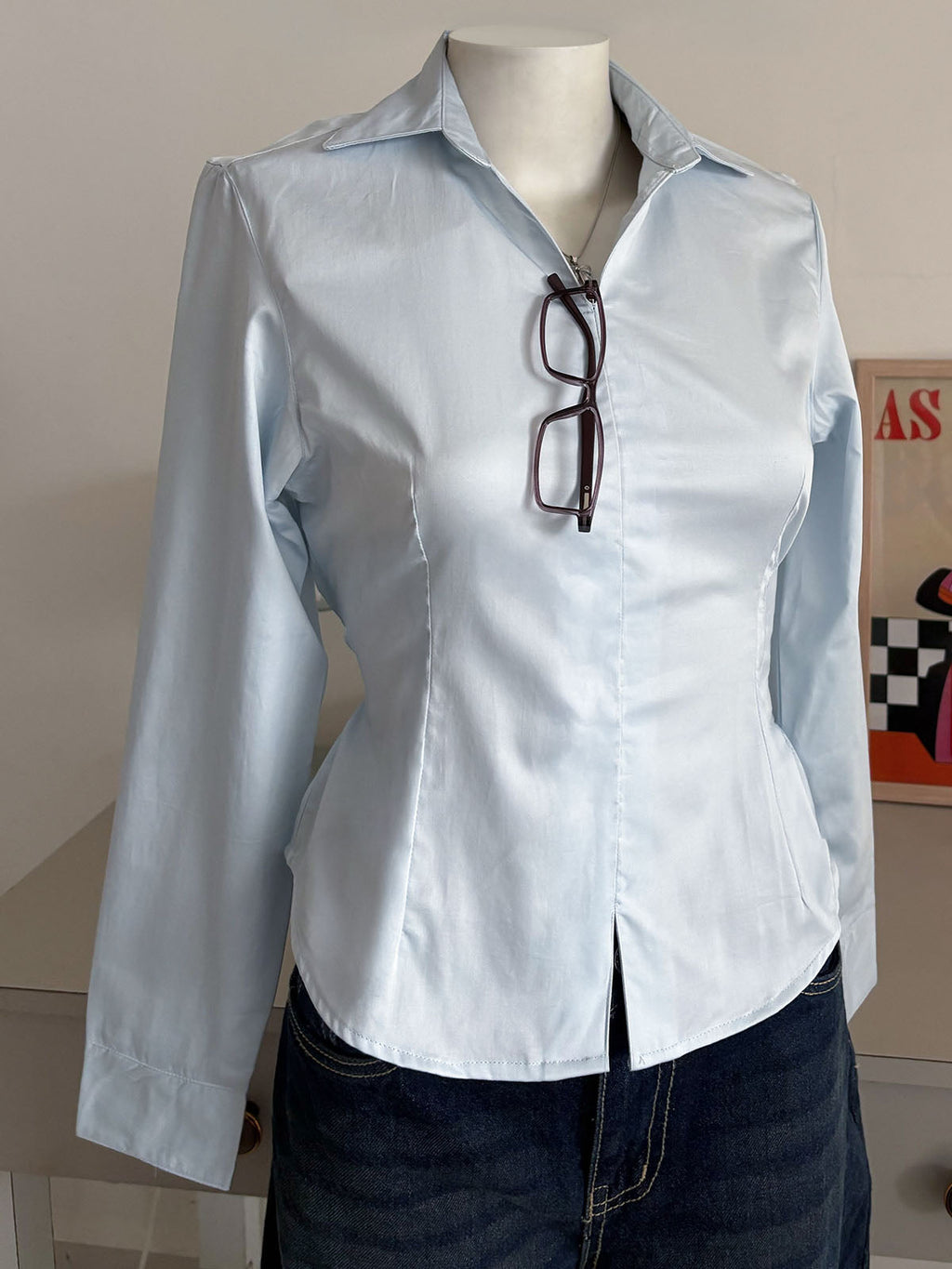 Powder Blue Corset Fitted Shirt