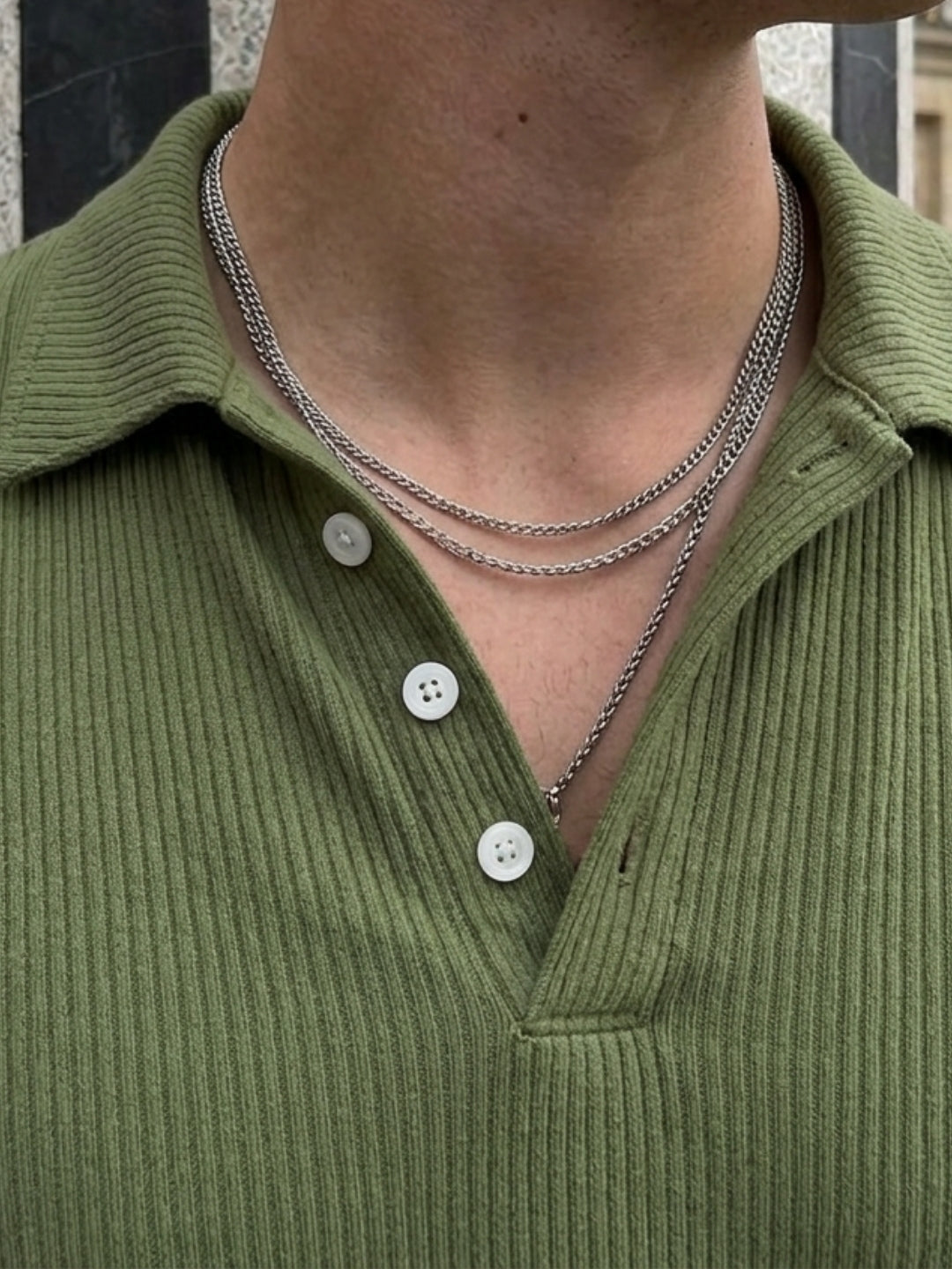 Army Green Solid Poly Corduroy Cut Away Collar Polo T-Shirt