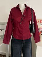 Cherry Red Corset Fitted Shirt