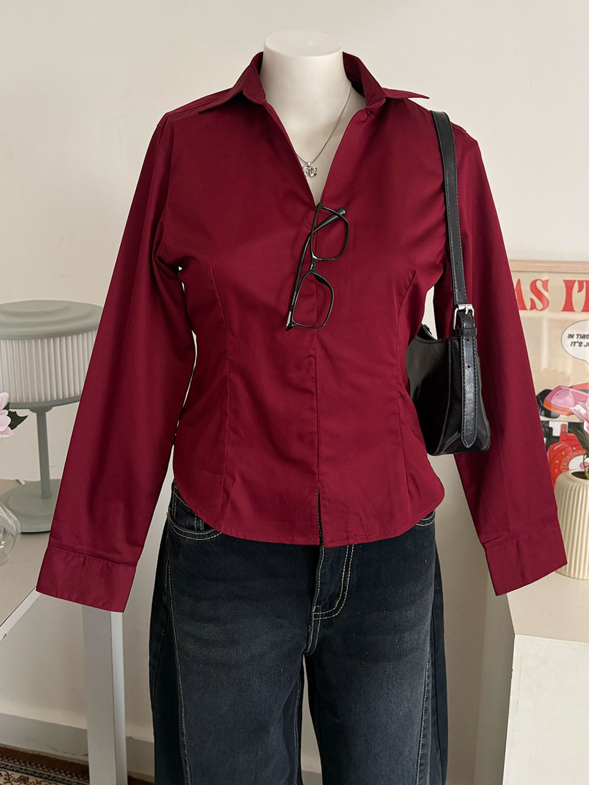Cherry Red Corset Fitted Shirt
