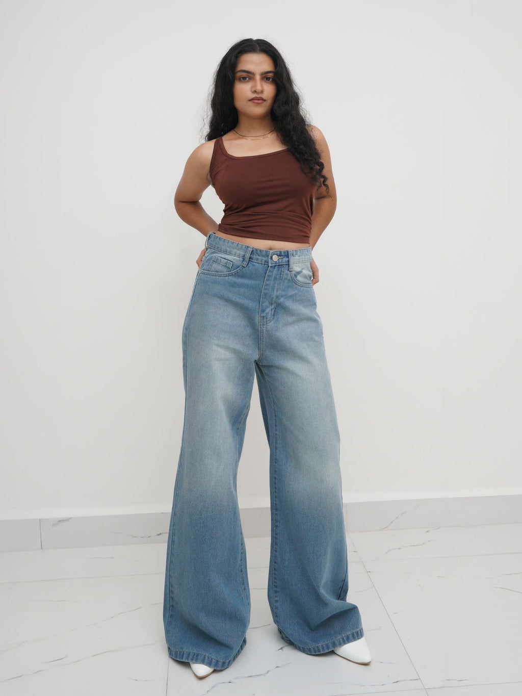 Faded Blue Washed Ultra Wide Leg Jeans Stylish Wodrobe