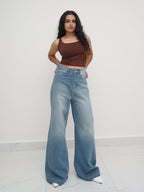 Faded Blue Washed Ultra Wide Leg Jeans Stylish Wodrobe