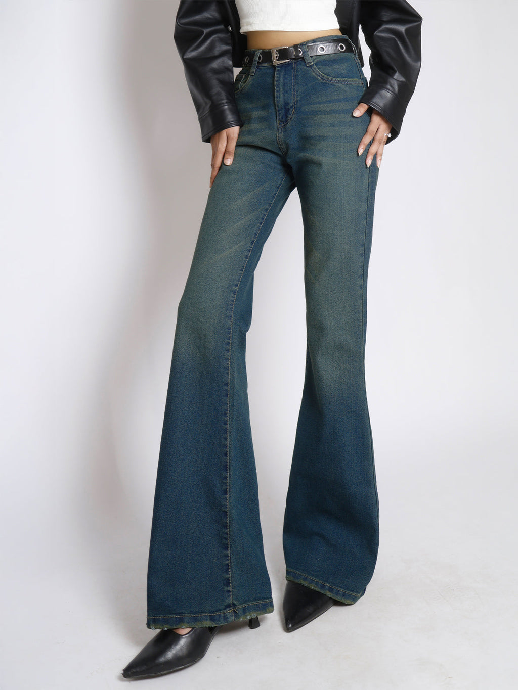 Celestial Green Tinted Y2K Bootcut Jeans Stylish Wodrobe