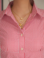 Strawberry Red Gingham Short Sleeve Fitted Shirt