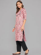Women Pink Printed Straight Kurta Krya