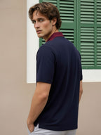 Wine Colorblock Terry Cut Away Collar Polo T-Shirt