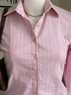 Soft Pink Striped Flared Sleeve Fitted Shirt