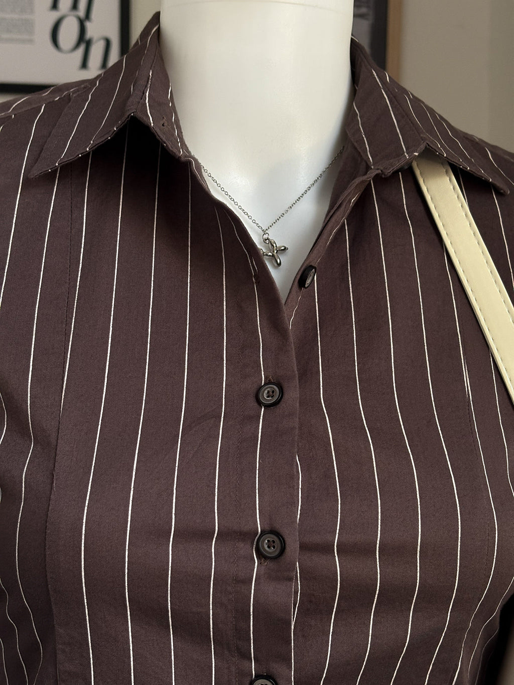 Cocoa Brown Striped Flared Sleeve Fitted Shirt