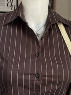 Cocoa Brown Striped Flared Sleeve Fitted Shirt