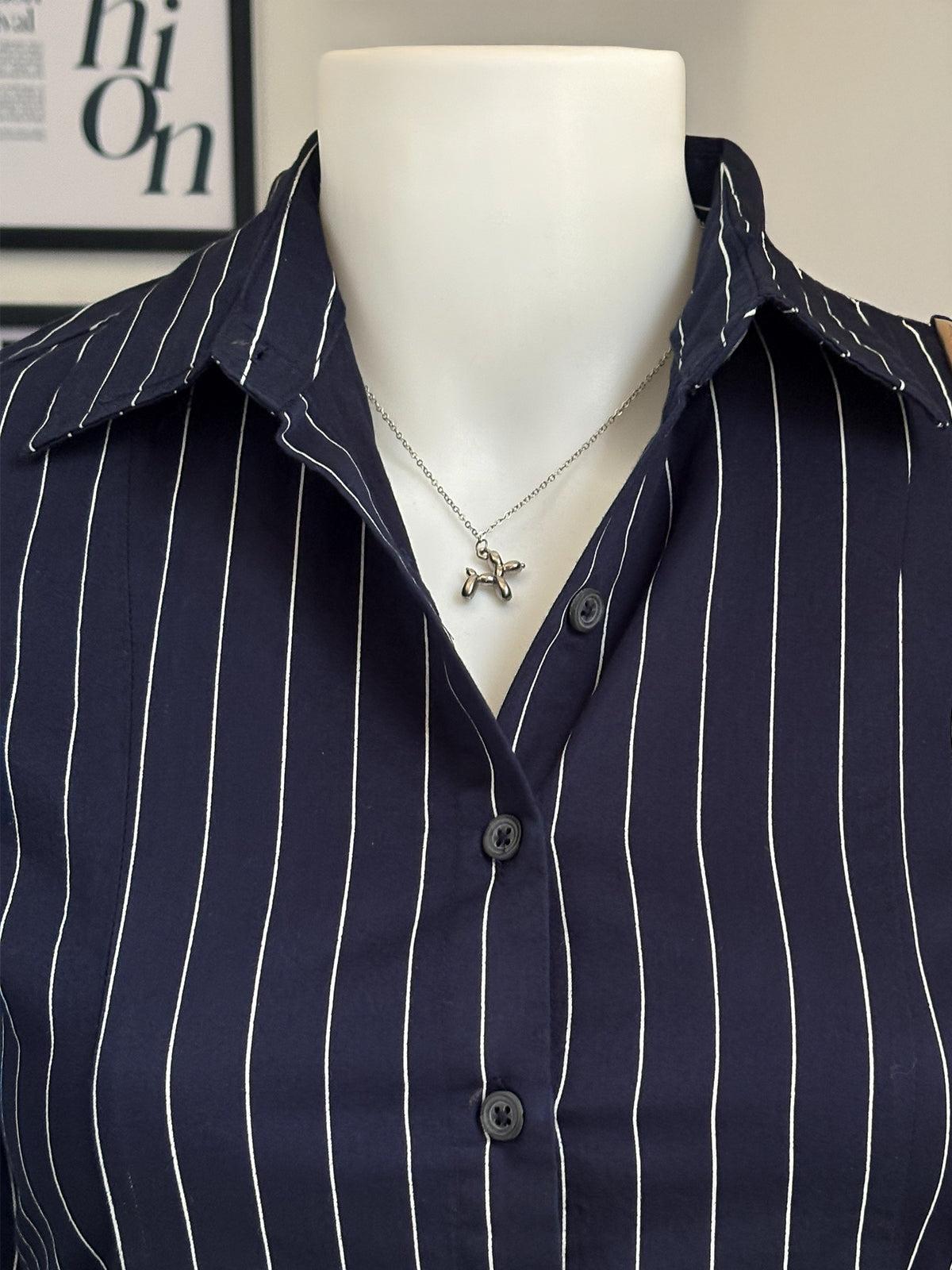 Navy Blue Striped Flared Sleeve Fitted Shirt