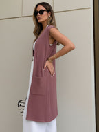 Mauve Self Textured Drop Needle Sleeveless Shrug