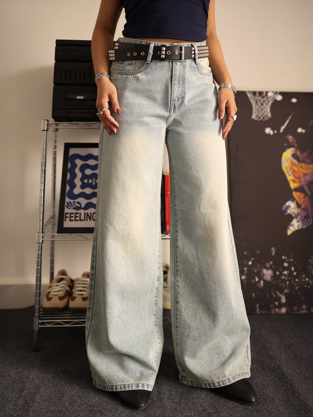 80s Cool Blue Tinted Super Wide Leg Jeans Stylish Wodrobe