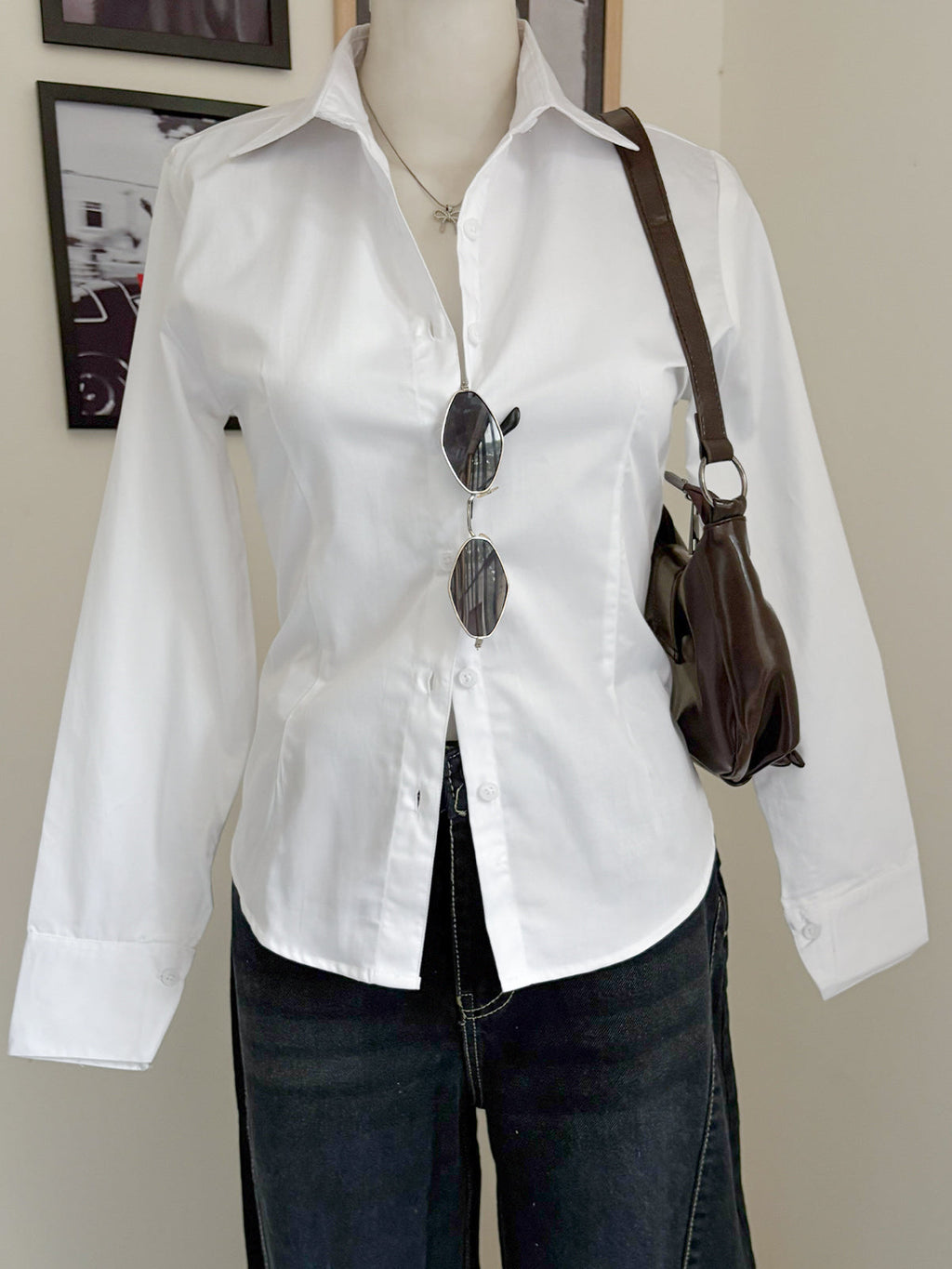 White Long Sleeve Y2K Fitted Shirt