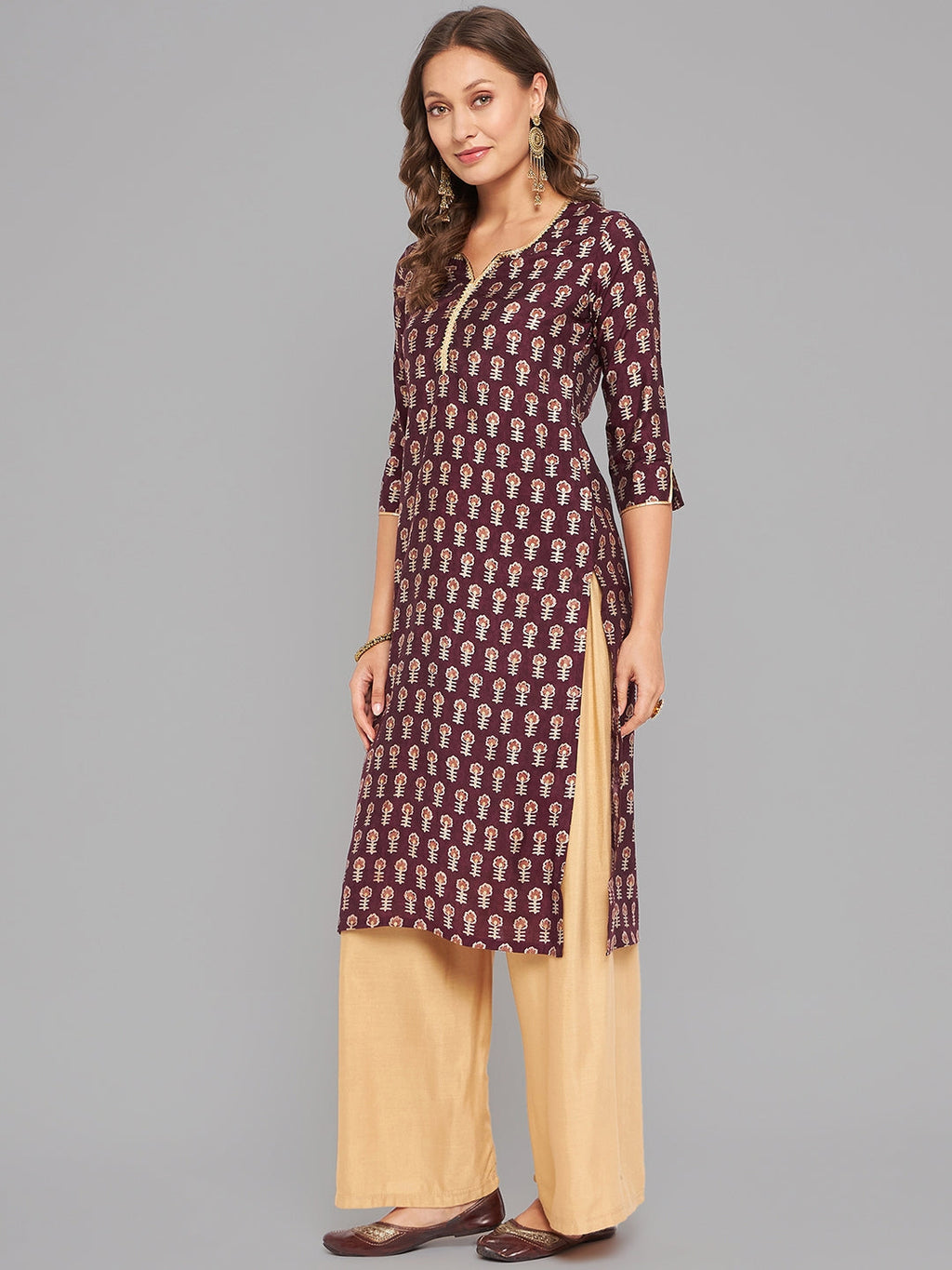 Women Purple Printed Kurta With Lace Krya