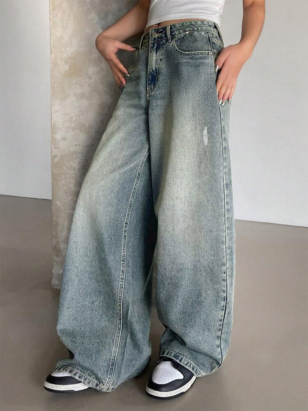 Smoke Blue Washed Wide Leg Jeans Stylish Wodrobe
