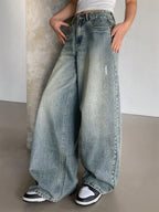 Smoke Blue Washed Wide Leg Jeans Stylish Wodrobe