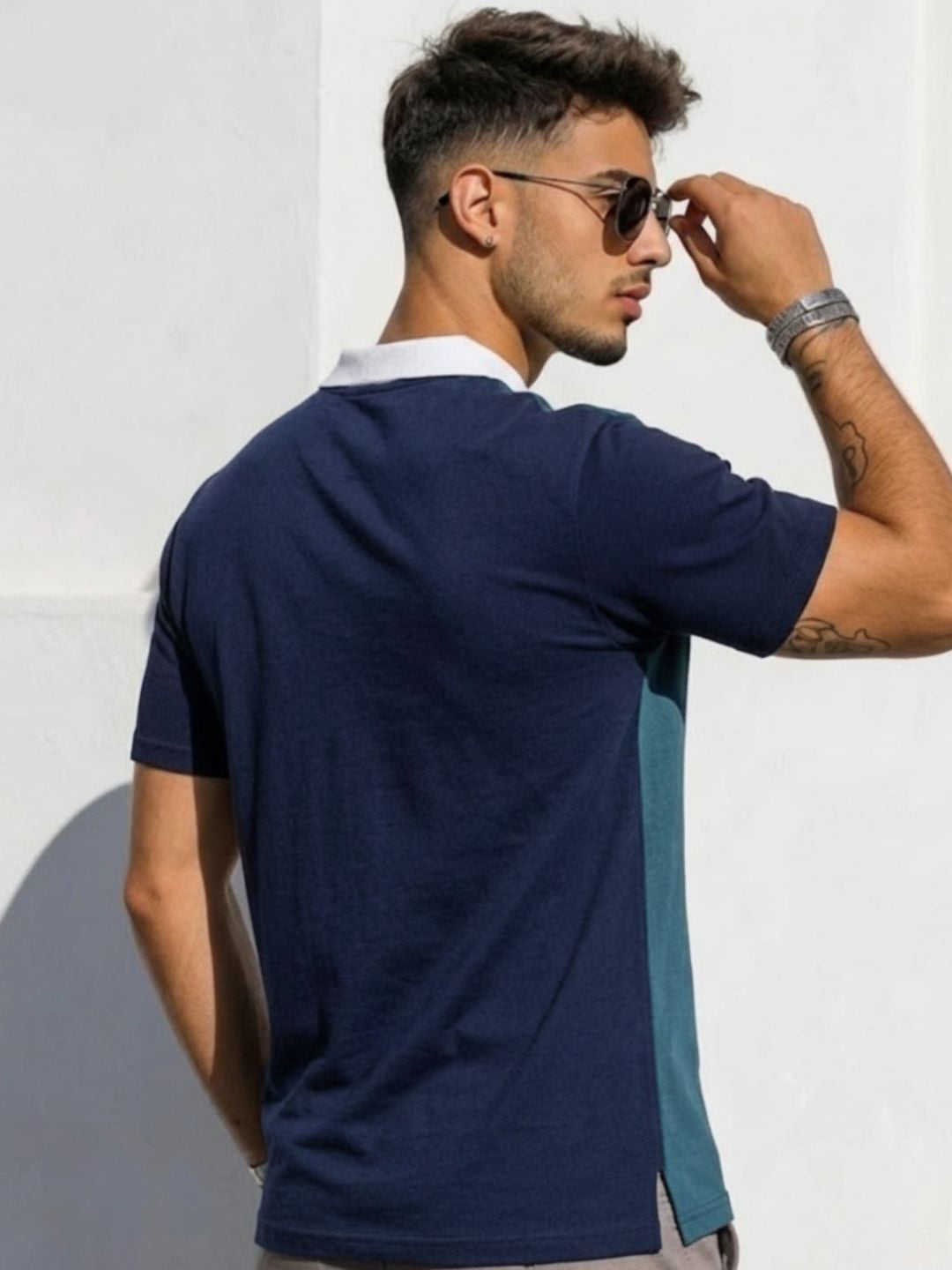 Teal Blue Contrast Half Sleeve Polo T-Shirt