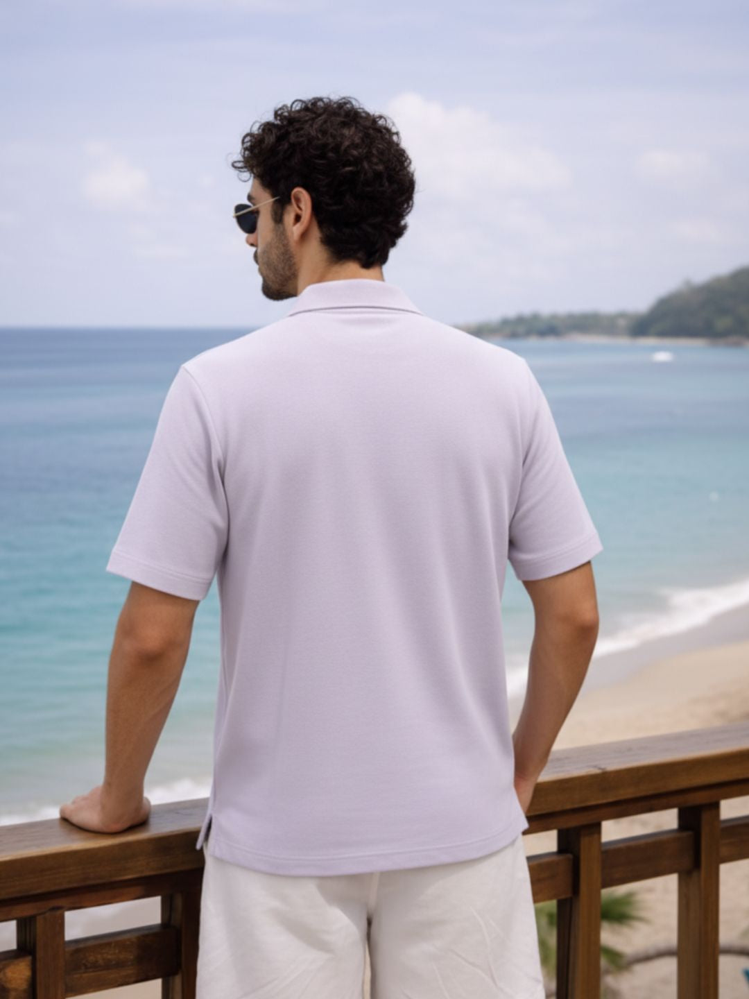 Light Purple Solid Terry Cut Away Collar Regular Fit Polo T-Shirt
