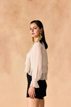 Casual Layered White Georgette Crop Top